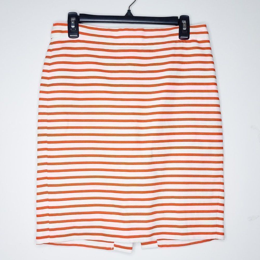 J Crew The Pencil Skirt Red and Cream Striped Size 4